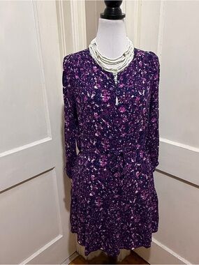Buffalo Purple Floral Long-Sleeve Drawstring Dress